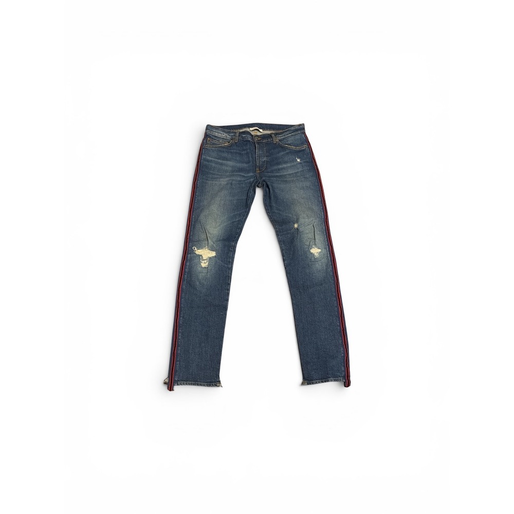Aglini Mark Mens 34 Distressed Side Stripe Slim Straight Leg Jeans Made in Italy